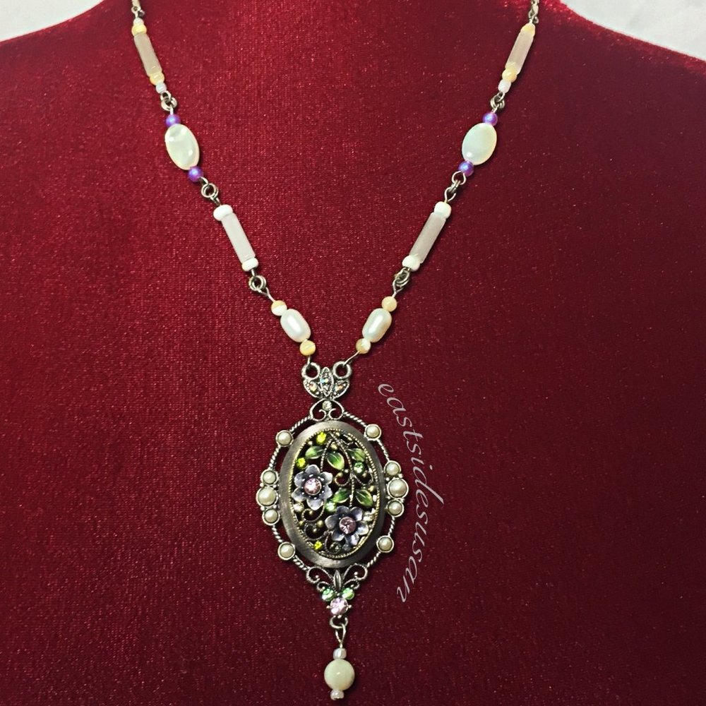 VTG Semiprecious Gem Victorian Style Necklace Filigree Floral
